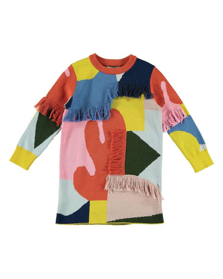 Girl's Colorblock Fringe Sweater Dress,