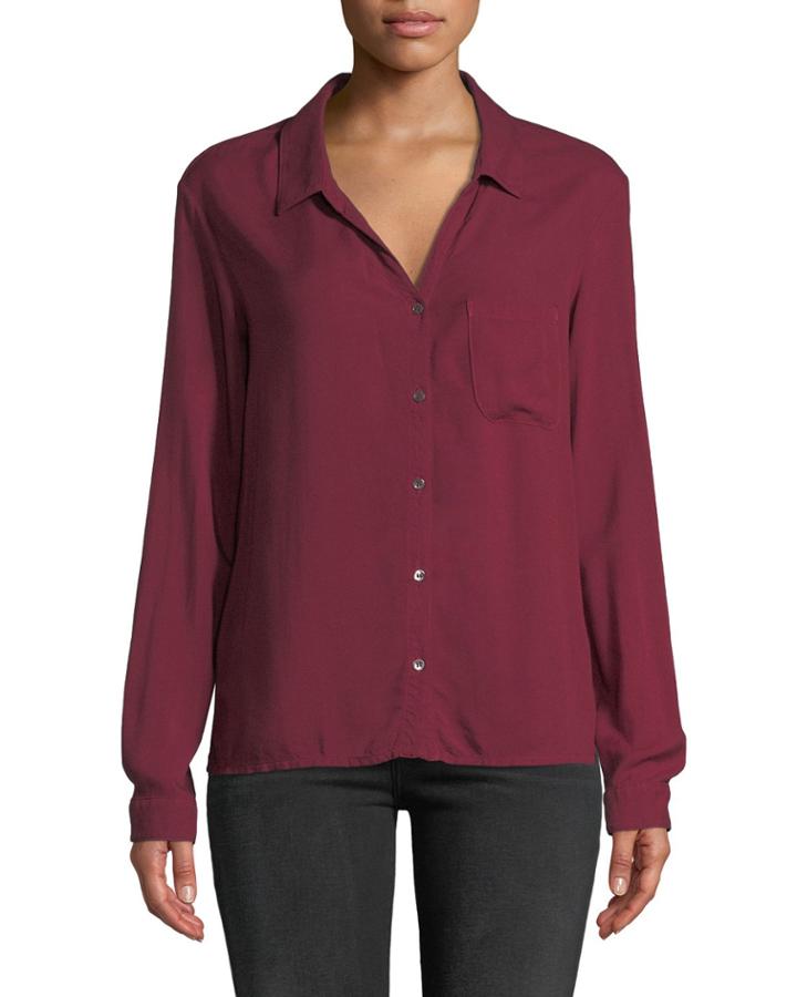 Lightweight Woven Button-front Blouse