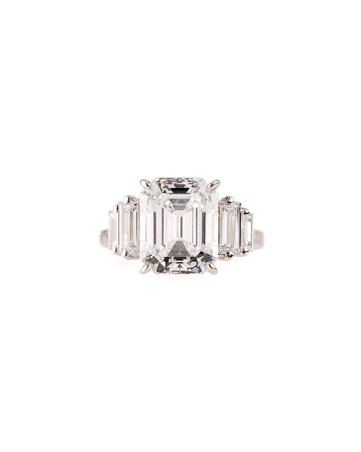 Emerald-cut Simulated Sapphire Cocktail Ring, White,