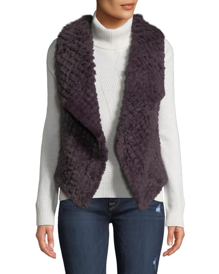 Draped Open-front Faux-fur Vest