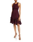 Syrah Sleeveless Pleated Dress With Flounce Detail