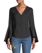 Flare-sleeve Poplin Button Front Blouse