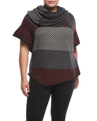 Cowl-neck Striped Poncho Top,