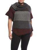 Cowl-neck Striped Poncho Top,