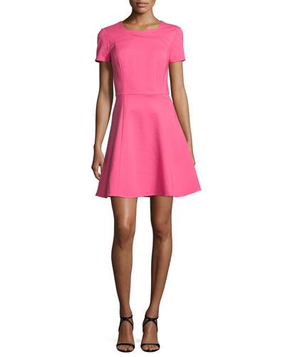 Short-sleeve Fit-&-flare Dress, Hot Pink