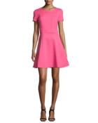 Short-sleeve Fit-&-flare Dress, Hot Pink