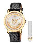 40mm Catania Diamond Leather Watch, Black