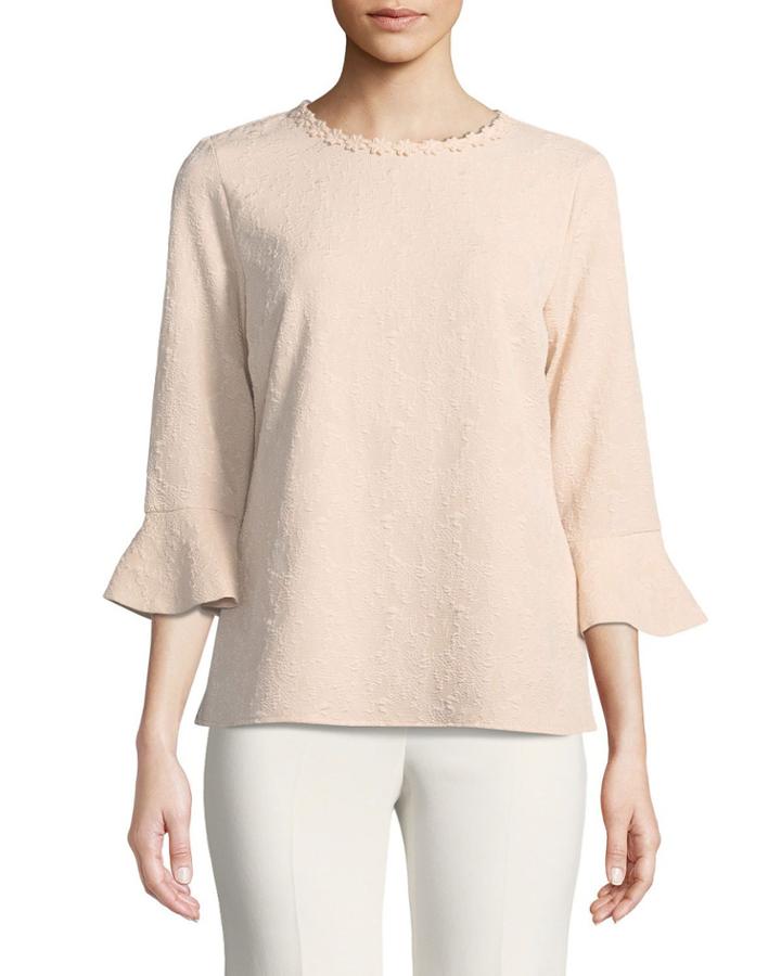 Floral Jacquard Bell-sleeve Blouse