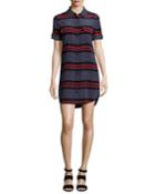 Short-sleeve Slim Signature Striped Shirtdress, Blue/red