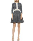 Embroidered 3/4-sleeve Drop Waist Dress