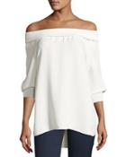 Marlo Silk Off-the-shoulder Blouse W/ Ribbed Trim