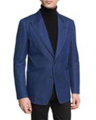 Washed Denim Peak-lapel Sport Jacket, Dark Indigo