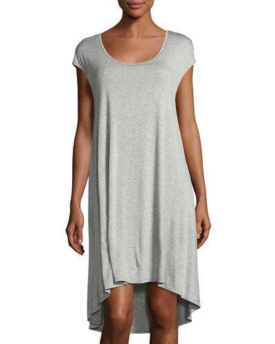 Easy Scoop-neck High-low Dress, Gray