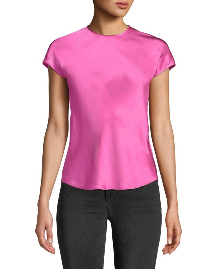 Satin Crewneck Cap-sleeve Tee