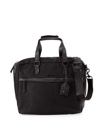 Leather-trim Canvas Messenger Bag, Black