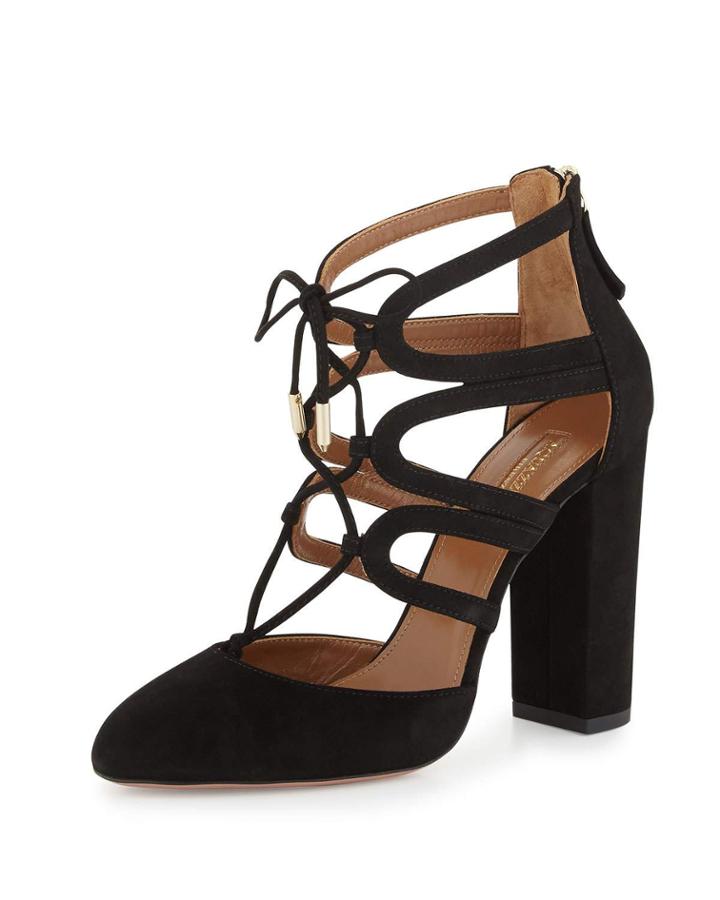 Holli Suede Curvy-caged Pump, Black