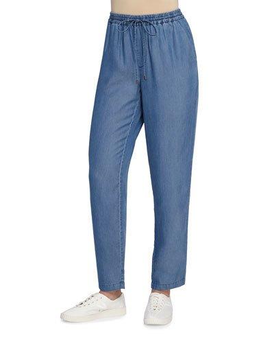 Ronna Drawstring-waist Pants, Chambray