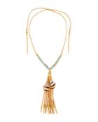 Long Beaded Faux Suede Tassel Necklace W/ Feathers