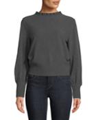 Pintuck Shirred-neck Long-sleeve Pullover
