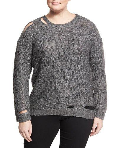 Deconstructed Diamond-knit Sweater, Gray,