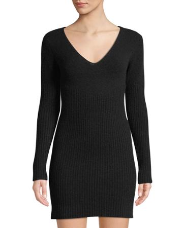 V-neck Long-sleeve Reibbed