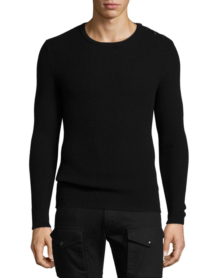 Ribbed Cashmere Button-shoulder