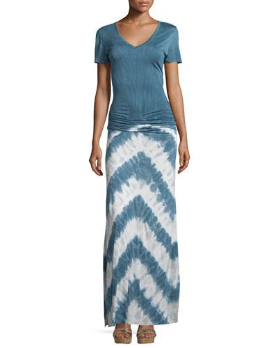 Bently Ruched Tie-dye Maxi Dress, Cobalt Chevron