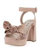Velvet-bow Suede Platform