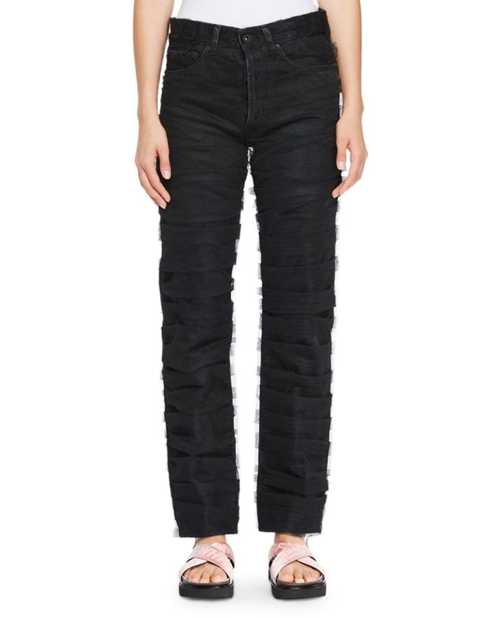 Straight-leg Jeans With Tulle Trim