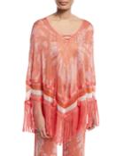 Tie-dye Poncho Top With Fringe Hem