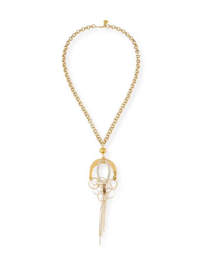 Long Crystal & Dangle Pendant Necklace