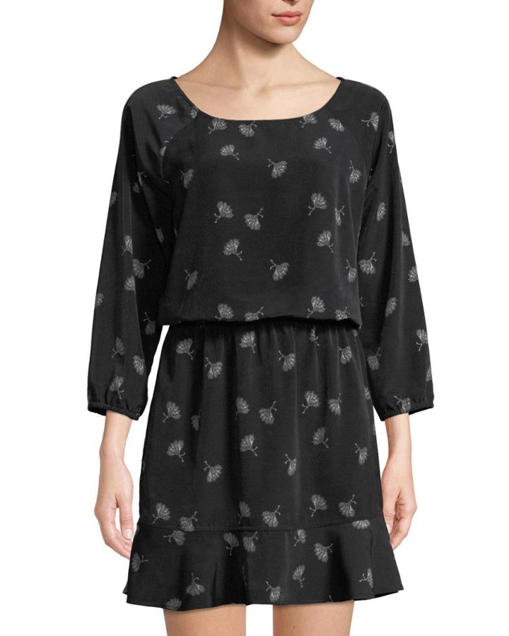 Feather-print Crepe Dress