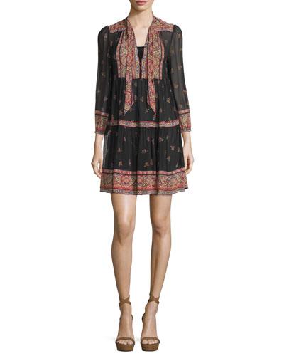 Alpina Paisley-print Silk Georgette Dress, Caviar