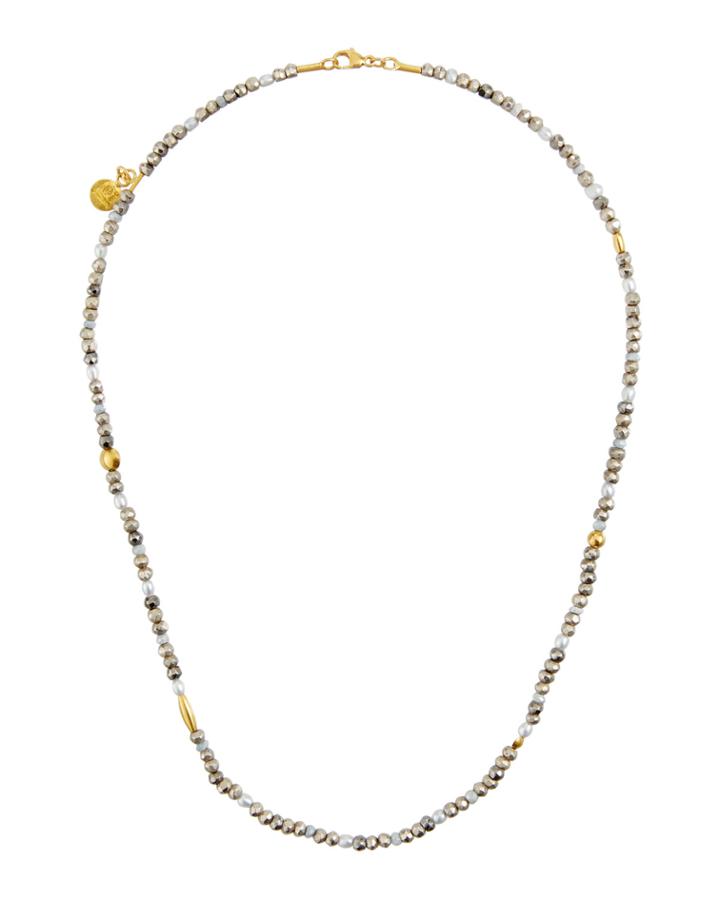 Delicate Flurries Pyrite, Pearl & Diamond Necklace