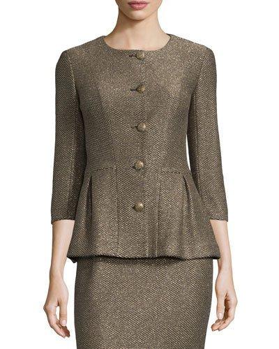 Casablanca Glimmer-knit Peplum Jacket, Caviar/gold