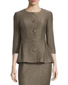 Casablanca Glimmer-knit Peplum Jacket, Caviar/gold