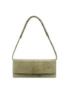 Croc-embossed Extra-small Leather Clutch Bag, Green