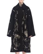 Single-breasted Embroidered Wool-blend Coat