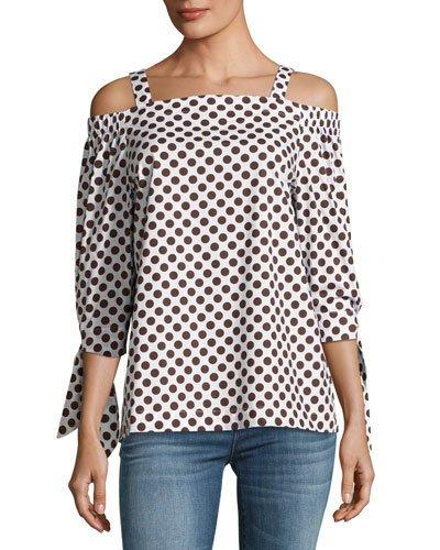 Cali Polka-dot Cold-shoulder Top