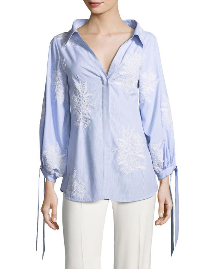 Toro Button-front Pinstriped Shirt With Embroidery