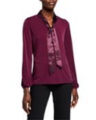 Balloon-sleeve Blouse With Charmeuse Neck Tie