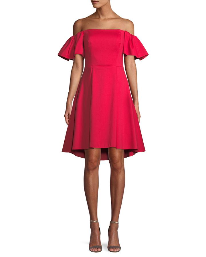 Flounce-sleeve Off-the-shoulder Cocktail Dress