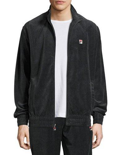 Velour Stand-collar Jacket, Black