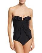 Frill-trim Underwire One-piece Swimsuit, Black