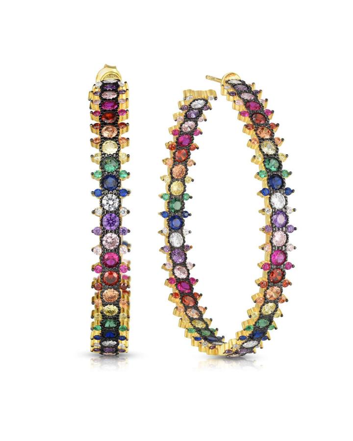 Gold-plated Inside-out Rainbow Hoop Earrings