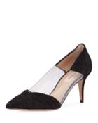 Ruched Suede Clear-sided Pumps