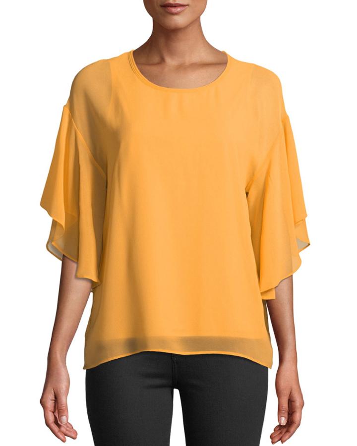 Flutter-sleeve Mesh Illusion Top