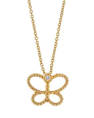 18k Yellow Gold Diamond Butterfly Pendant Necklace
