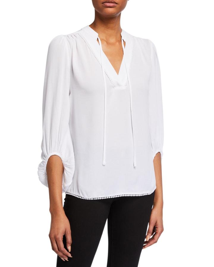 Tie-neck 3/4-balloon-sleeve Blouse