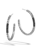 Classic Chain Medium Silver Hoop Earrings With Black